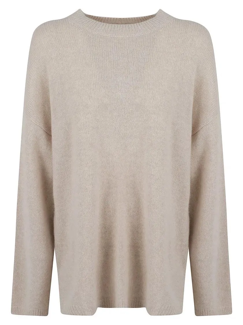   Allude  Ecru Cashmere Knitted Round Neck Sweater Neutrals  Pullover 