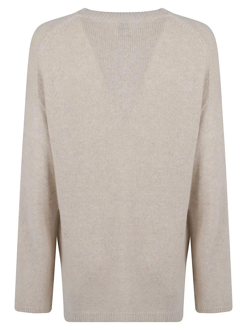   Allude  Ecru Cashmere Knitted Round Neck Sweater Neutrals  Pullover 