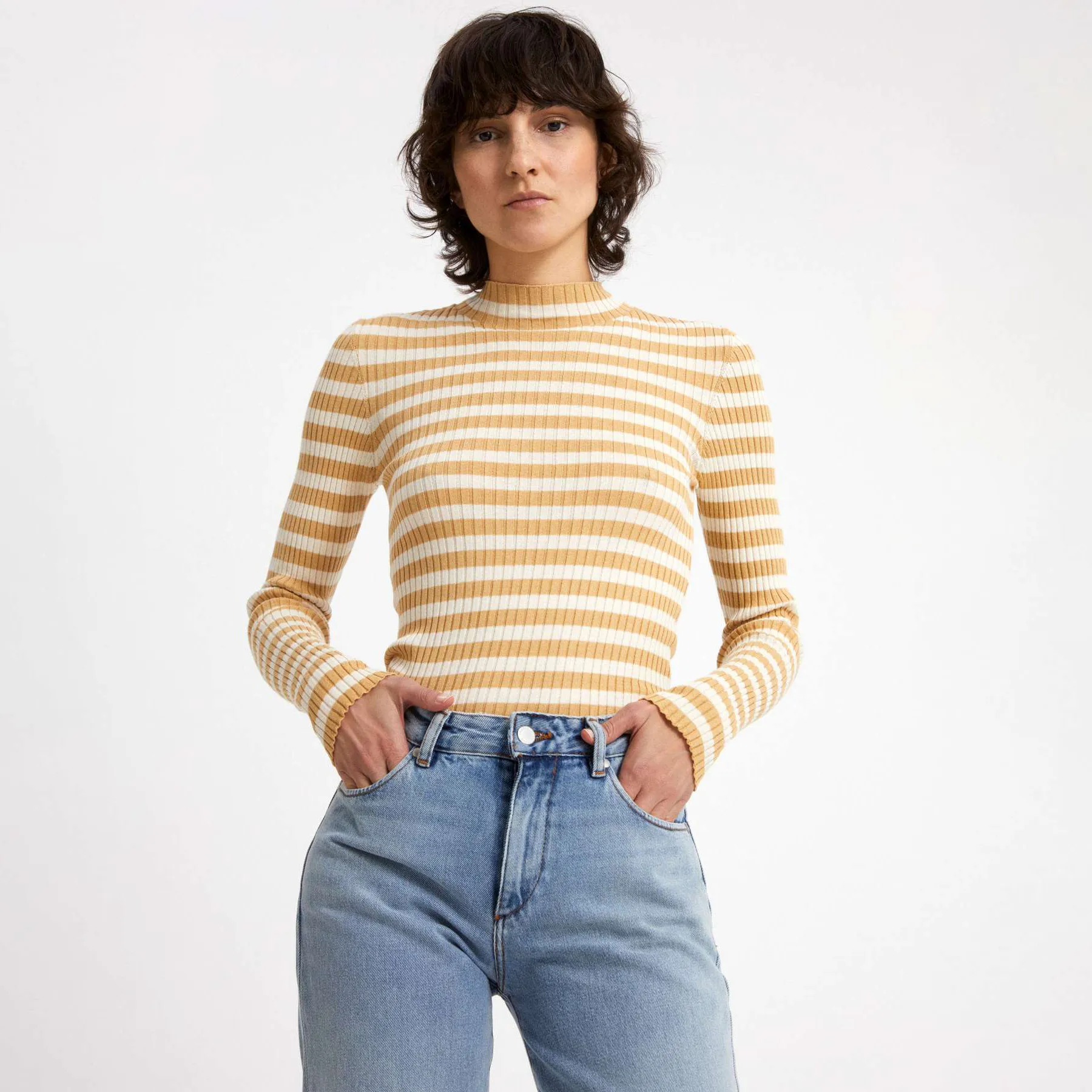 ARMEDANGELS Strick Pullover "ALAANI" Striped - golden sunset