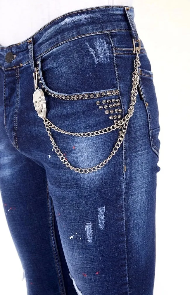 Luxus Jeans Herren mit Farbspritzern und Nieten - 1025 - Blau