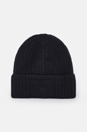 Rippstrickmütze aus Wolle in Schwarz