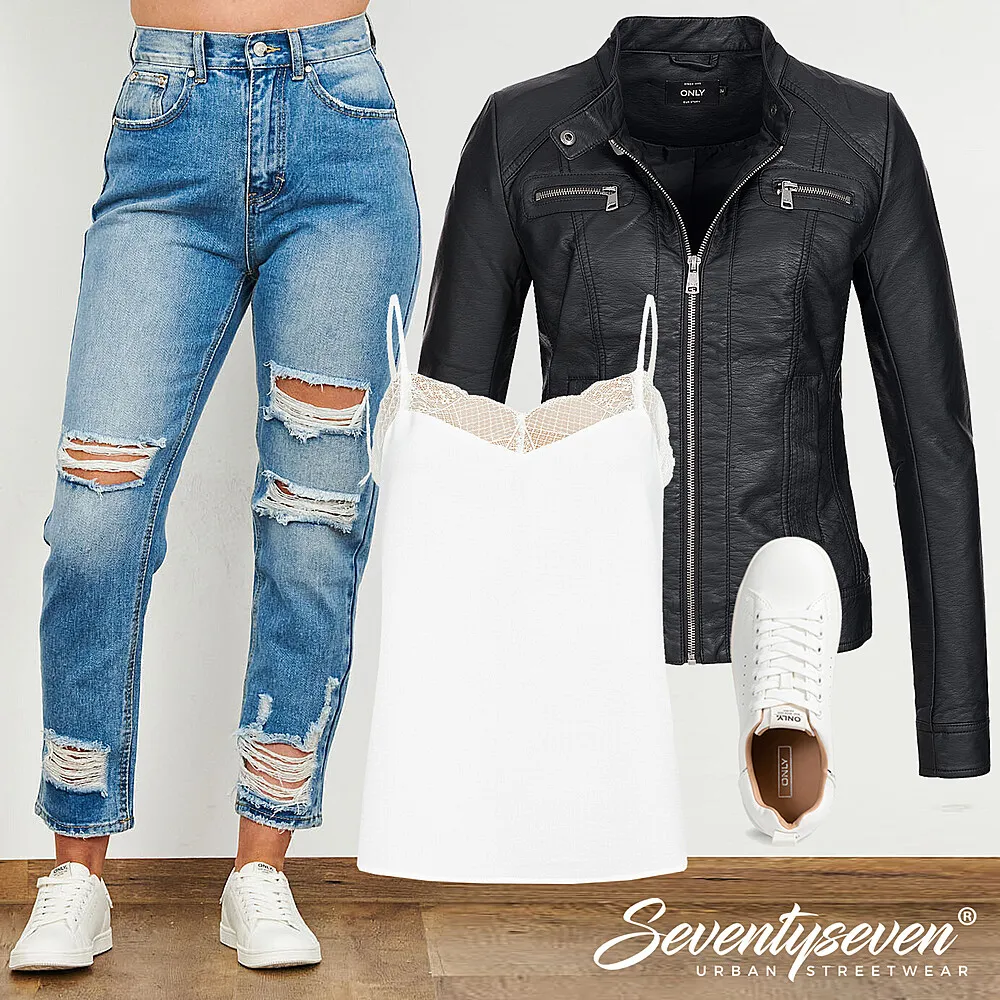 Trendige Lederjacke Outfit 26983
